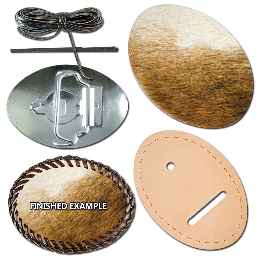 144-5708.SLC.jpg Oval Trophy Buckle Kit - Hair-On w/black Lace Image