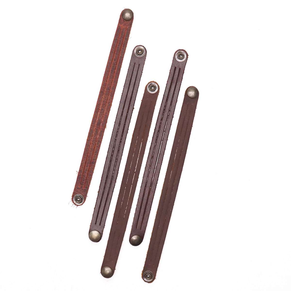 144-47463095.SLC.01.jpg 5pk Oil Tan Mystery Braid Bracelets - Antique Brass Snap Image