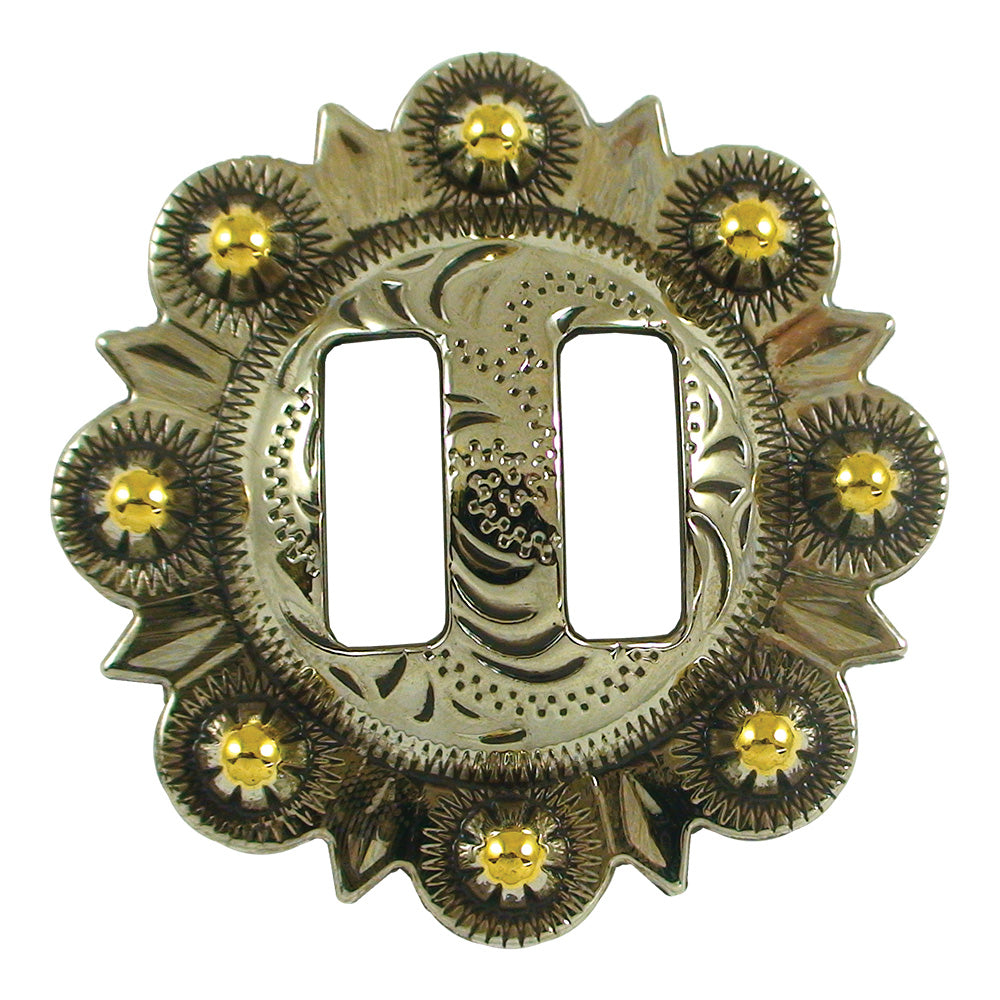 115-177004.SLC.jpg 1" Slotted Berry Concho - Old Silver/Gold Plate Image