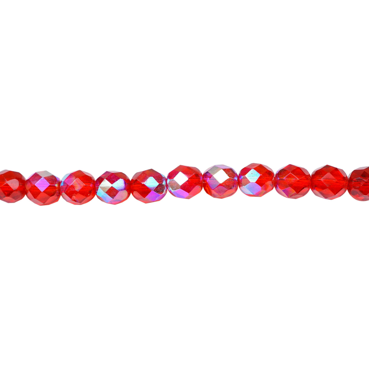 339-124.SLC.1.jpg 8mm Siam Ruby AB Bead Strand - Firepolished Image