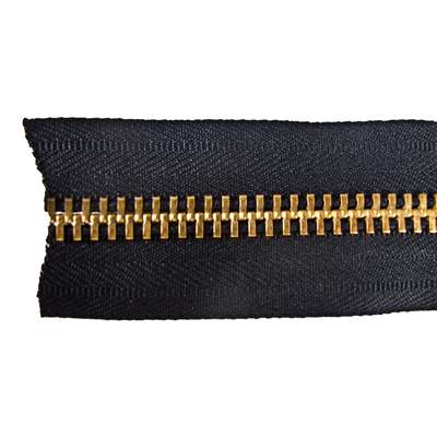 129-135303.SLC.jpg YKK #10 Zipper Tape - Black/Brass Feet Image
