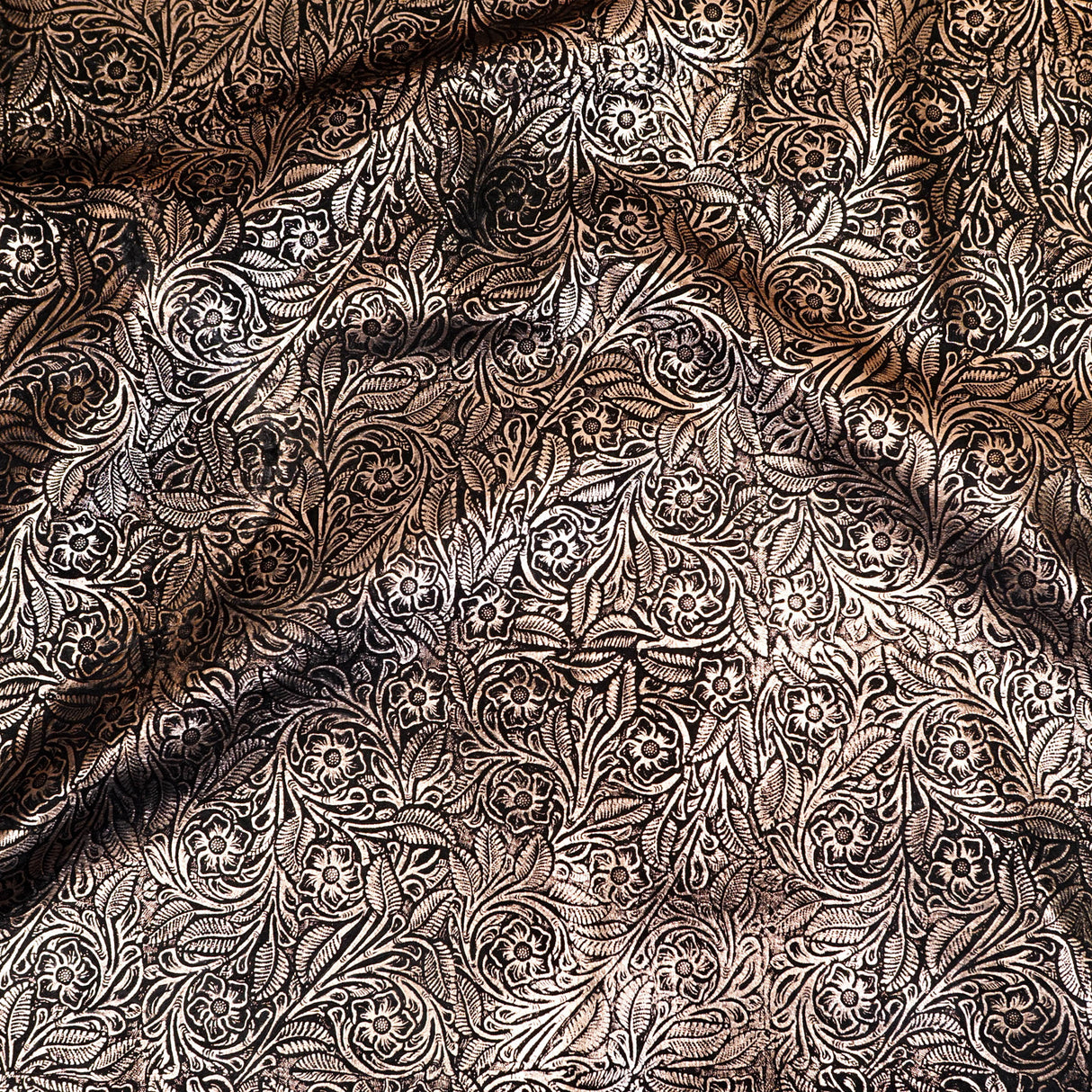 MFC.Rose Gold on Black.03.jpg Metallic Floral Cow Sides Image