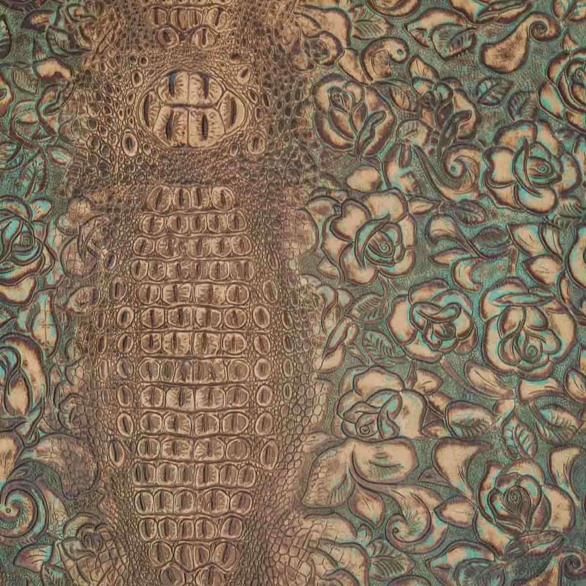 FCEC.Mocha Turquoise.03.jpg Floral Croc Embossed Cow Image