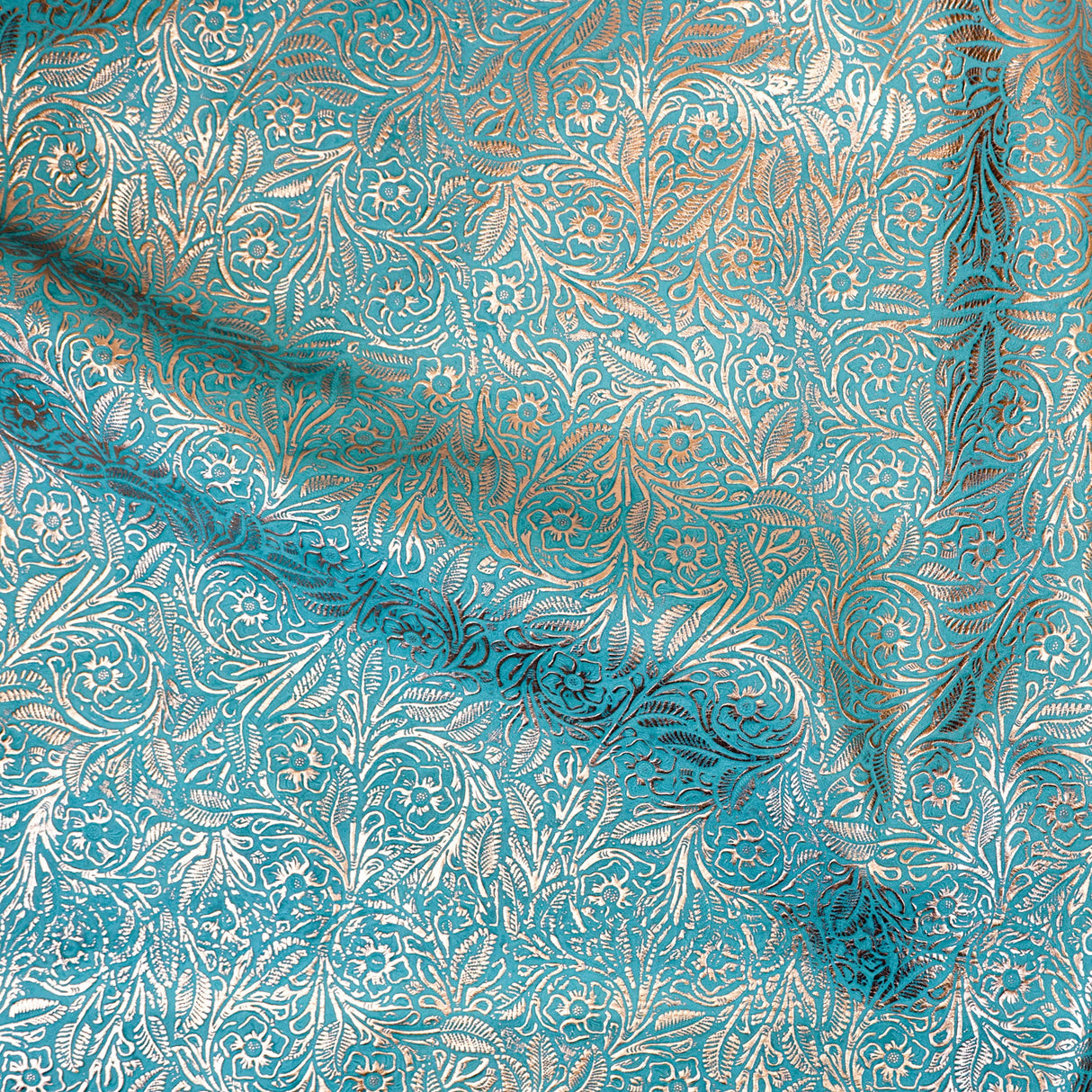 MFC.Rose Gold on Turquoise.03.jpg Metallic Floral Cow Sides Image