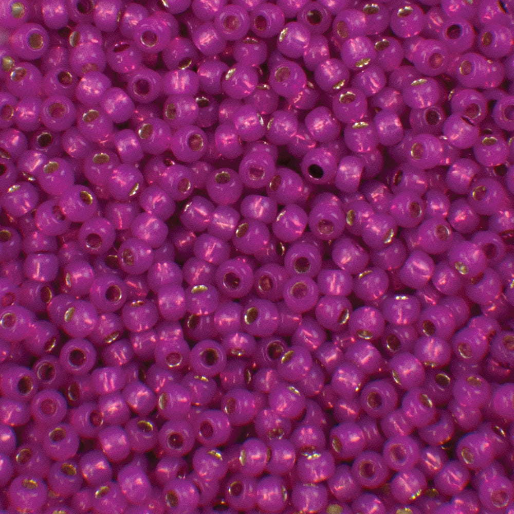 341-110584A.SLC.jpg 11/0 Silver Lined Hot Pink Alabaster Seed Beads - 20g Image