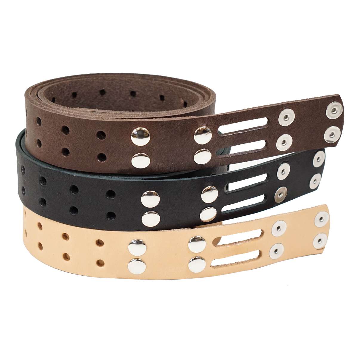 100-2019.SLC.3.jpg 1 1/2" Natural Hermann Oak Double Hole Belt Blank w/ Snaps Image