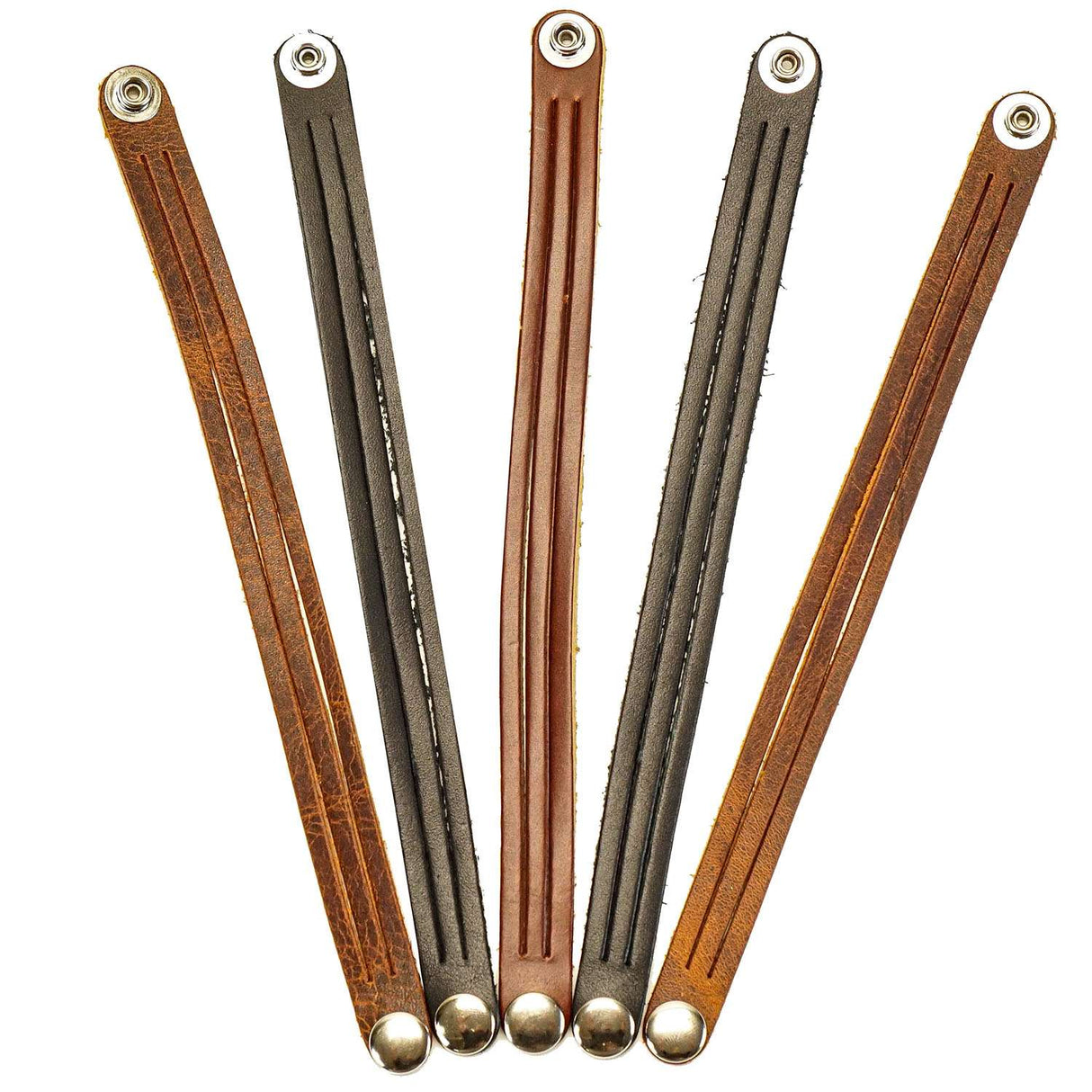 144-47463085.SLC.01.jpg 5pk Oil Tan Mystery Braid Bracelets - Nickel Plate Snap Image