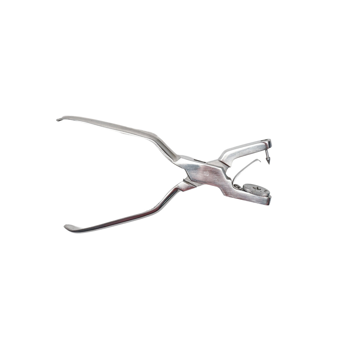 Rotary Hand Sewing Punch tool from the side. Shows a stainless steel tool for punching stitching holes.