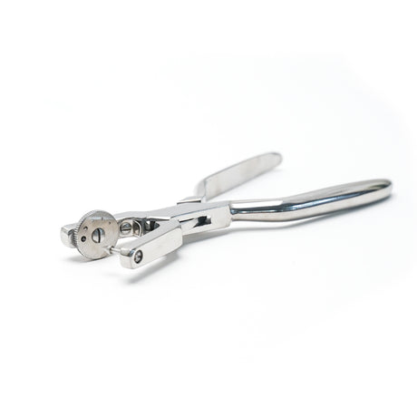 Rotary Hand Sewing Punch tool from the bottom. Shows a stainless steel tool for punching stitching holes.