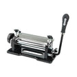 Black and silver splitting machine with rubberized handle.