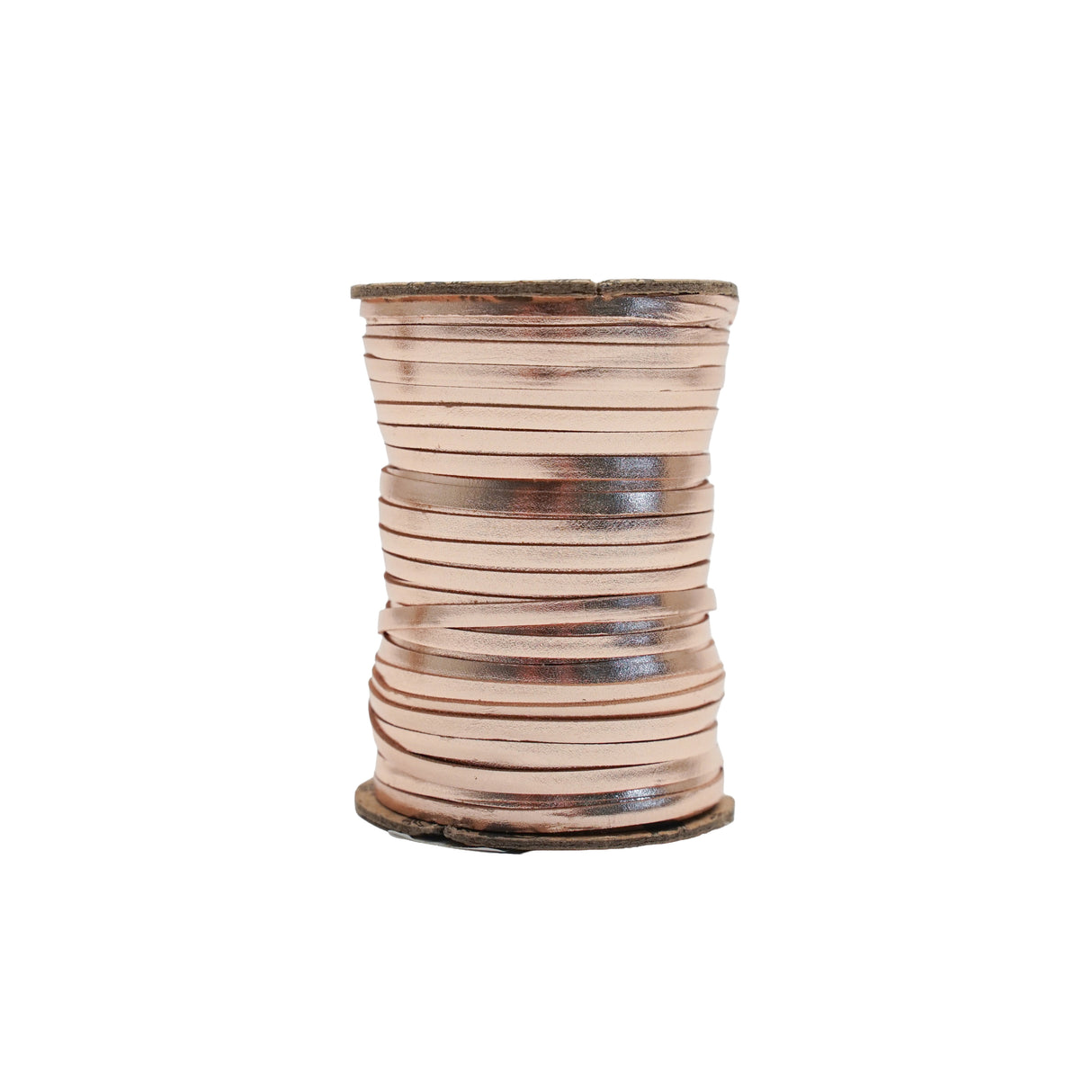 A spool of light tan leather lace or trim, shown vertically against a plain white background.