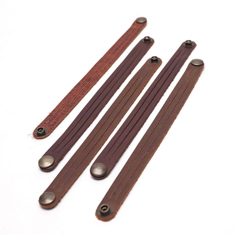 144-47463095.SLC.02.jpg 5pk Oil Tan Mystery Braid Bracelets - Antique Brass Snap Image