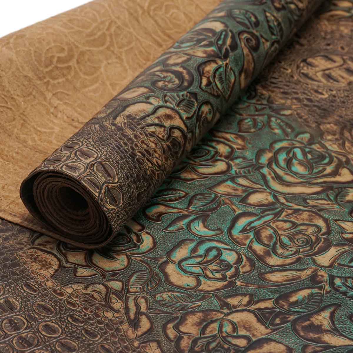 FCEC.Mocha Turquoise.01.jpg Floral Croc Embossed Cow Image