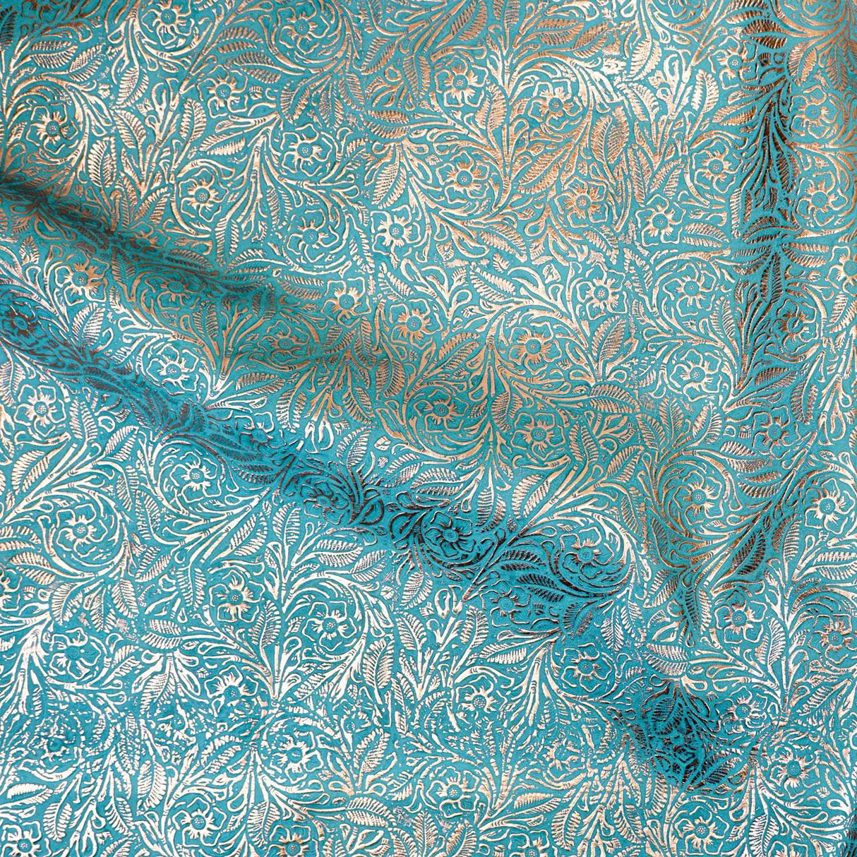 MFC.Rose Gold on Turquoise.03.jpg Metallic Floral Cow Sides Image