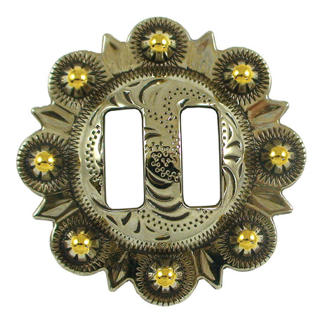 115-177004.SLC.jpg 1" Slotted Berry Concho - Old Silver/Gold Plate Image