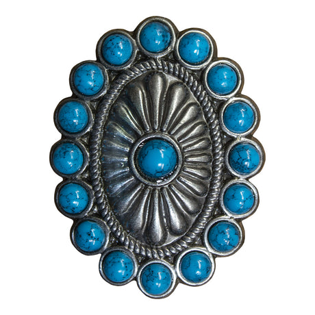 378-8002.SLC.jpg Southwest Turquoise Stone Oval Concho - Antique Nickel Plate Image