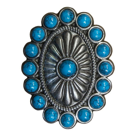 378-8002.SLC.jpg Southwest Turquoise Stone Oval Concho - Antique Nickel Plate Image