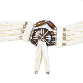 Bone Choker - Brown & White Cut Beads