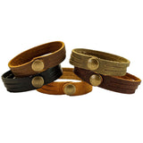 144-47463095.SLC.03.jpg 5pk Oil Tan Mystery Braid Bracelets - Antique Brass Snap Image