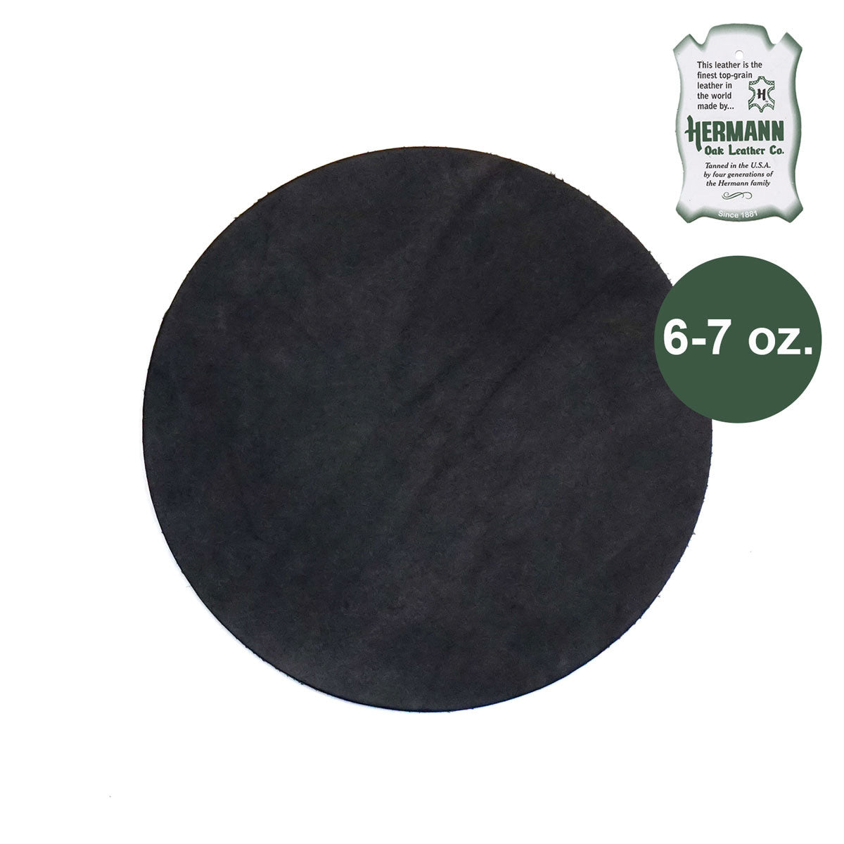 100-12601.SLC.1.jpg 12" Round 6-7oz. Black Hermann Oak Drum Dyed Pre-Cut Image