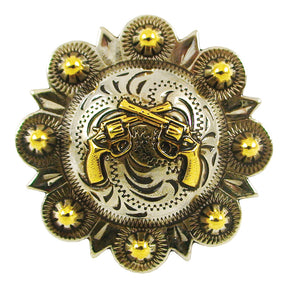1 1/2" Crossed Pistols Berry Conchos - Old SIlver/Gold