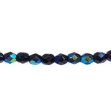 4mm Jet AB Bead Strand - Firepolished