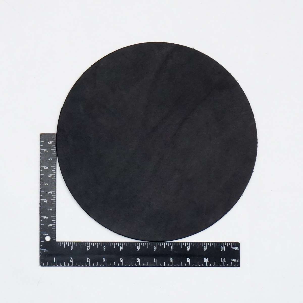 100-12601.SLC.2.jpg 12" Round 6-7oz. Black Hermann Oak Drum Dyed Pre-Cut Image