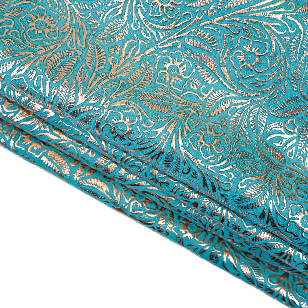 MFC.Rose Gold on Turquoise.02.jpg Metallic Floral Cow Sides Image