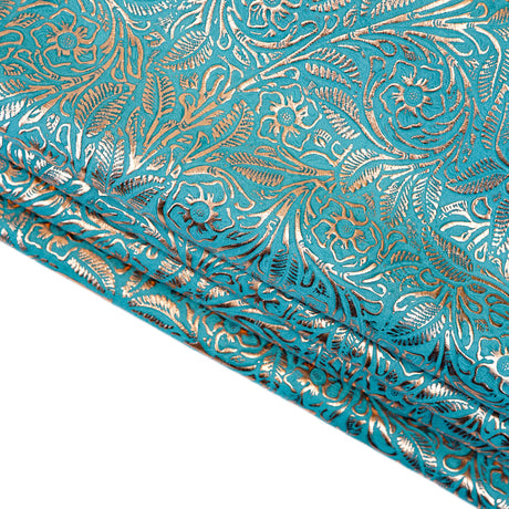 MFC.Rose Gold on Turquoise.02.jpg Metallic Floral Cow Sides Image