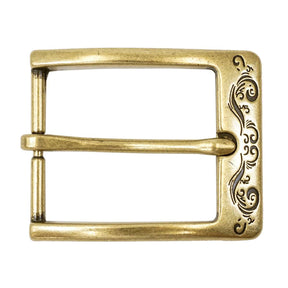 1 ½" Squared Engraved Buckle - Antique Brass
