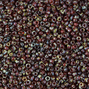 11/0 Seed Beads - Picasso Red Brown Transparent 22g