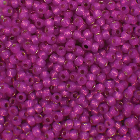 341-110584A.SLC.jpg 11/0 Silver Lined Hot Pink Alabaster Seed Beads - 20g Image