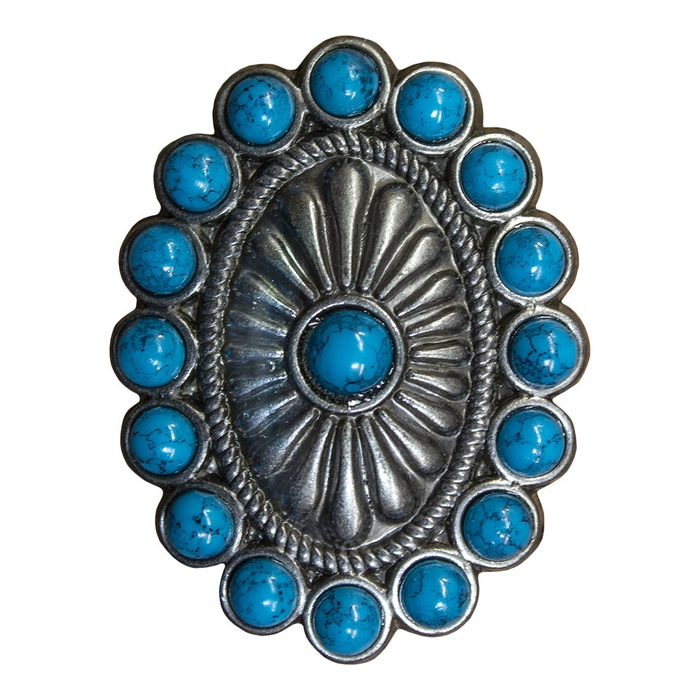 378-8002.SLC.jpg Southwest Turquoise Stone Oval Concho - Antique Nickel Plate Image