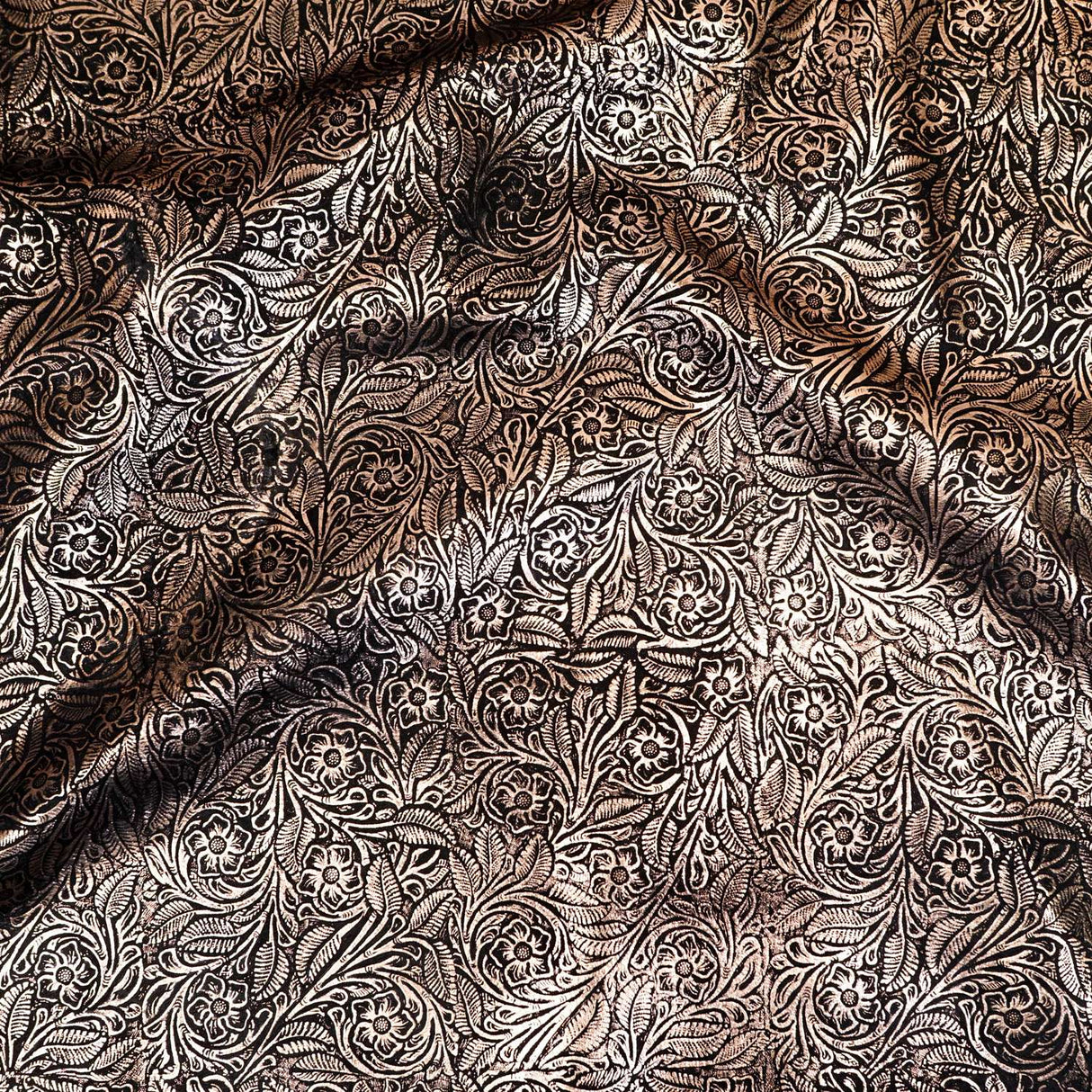 MFC.Rose Gold on Black.03.jpg Metallic Floral Cow Sides Image