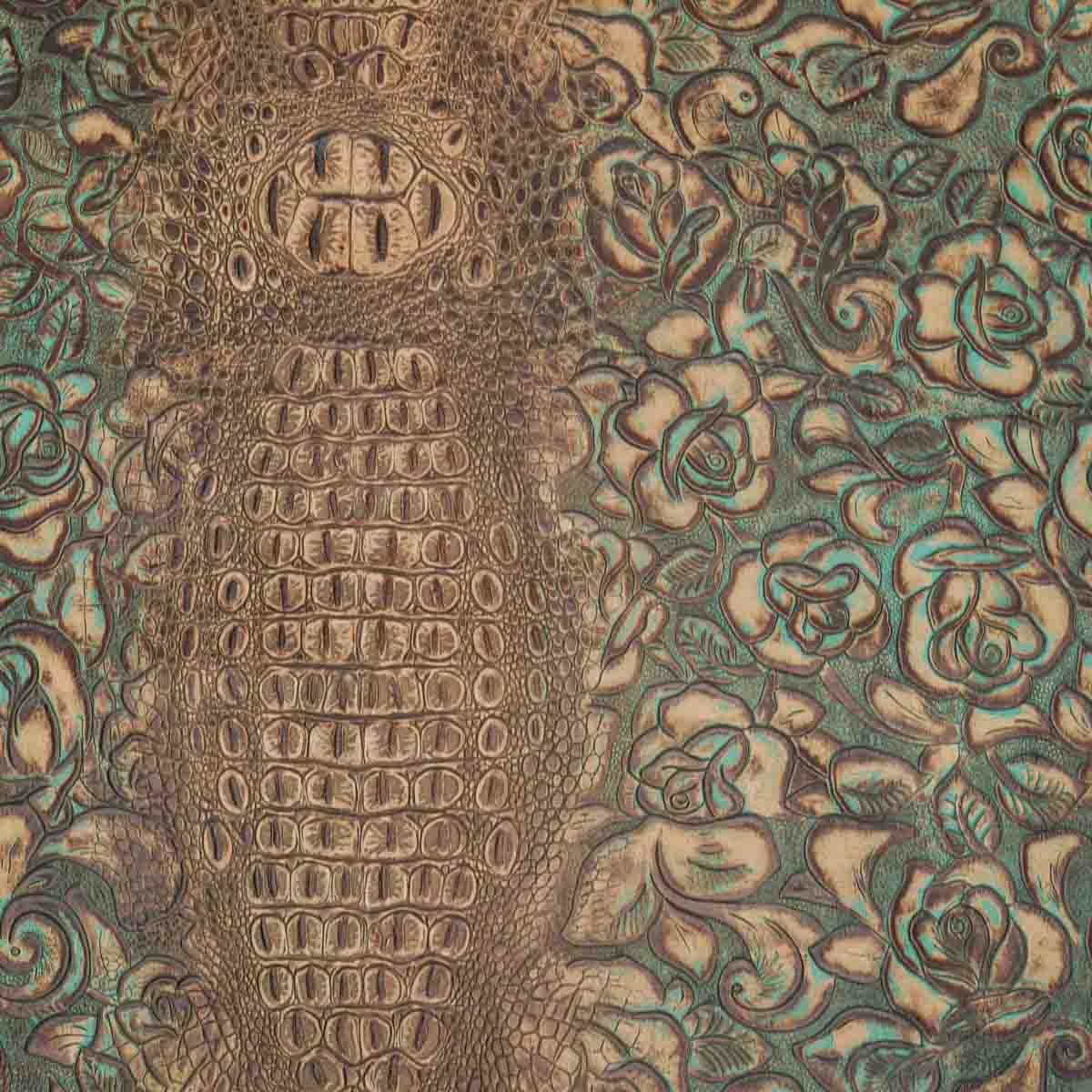 FCEC.Mocha Turquoise.03.jpg Floral Croc Embossed Cow Image