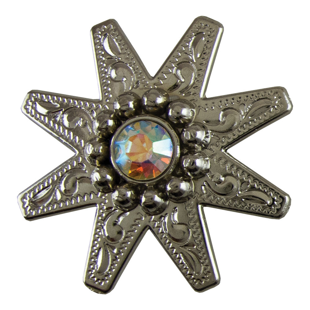 400-0625.SLC.jpg Engraved Spur Concho Crystal AB - Nickel Plate Image
