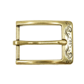 1 ¼" Squared Engraved Buckle - Antique Brass