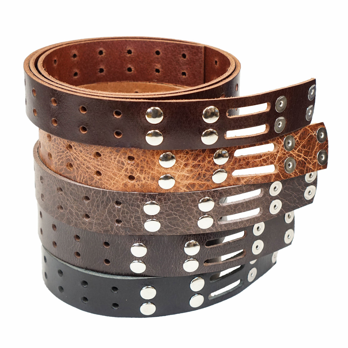 100-2079.SLC.3.jpg 1 1/2" Vintage Tan Buffalo Double Hole Belt Blank w/ Snaps Image