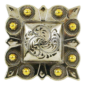 1" Square Berry Concho - Old Silver/Gold Plate