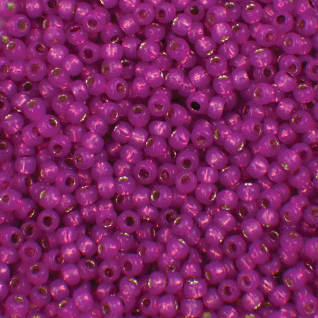 341-110584A.SLC.jpg 11/0 Silver Lined Hot Pink Alabaster Seed Beads - 20g Image