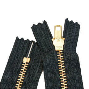 18" Finished Zipper - Black/Brass