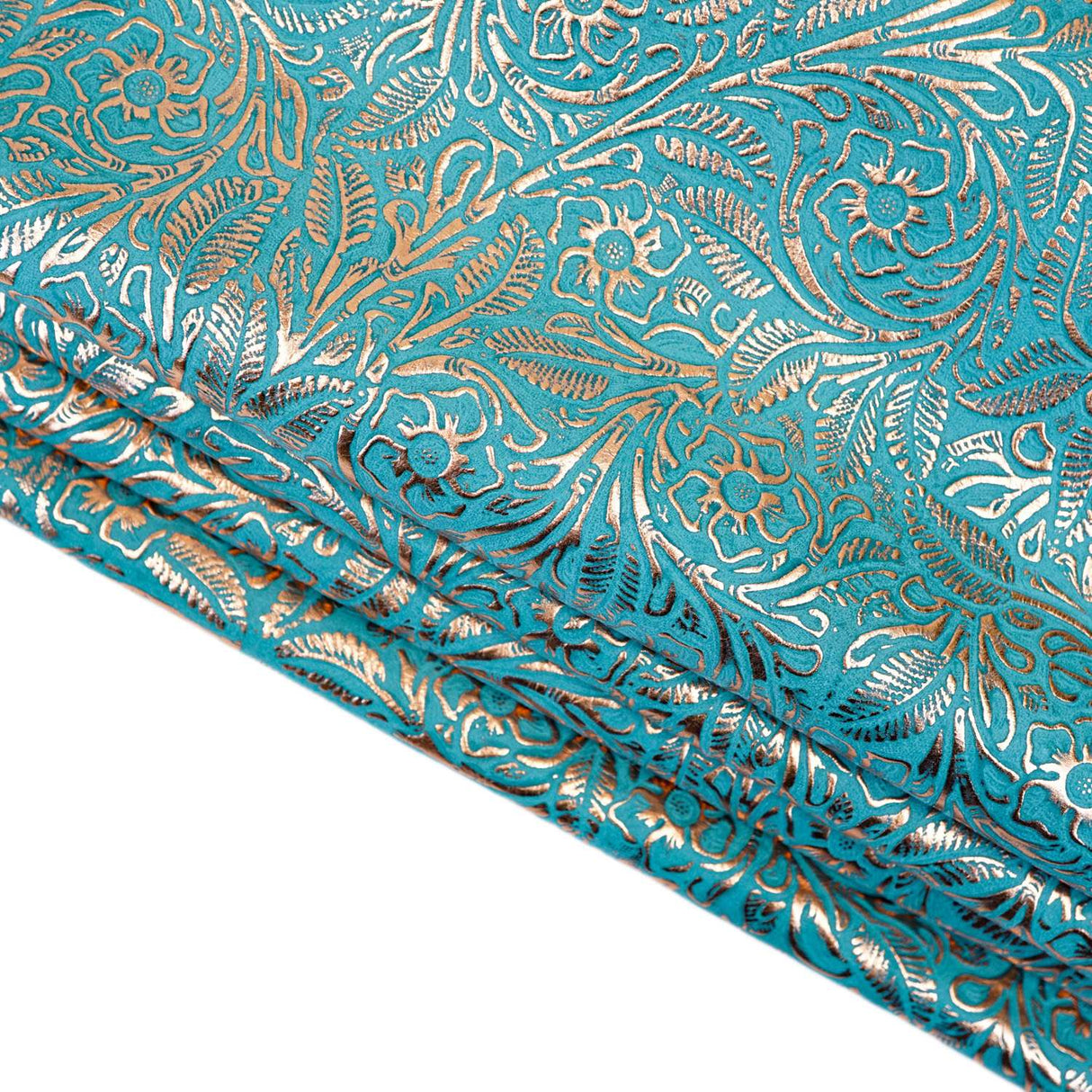 MFC.Rose Gold on Turquoise.02.jpg Metallic Floral Cow Sides Image